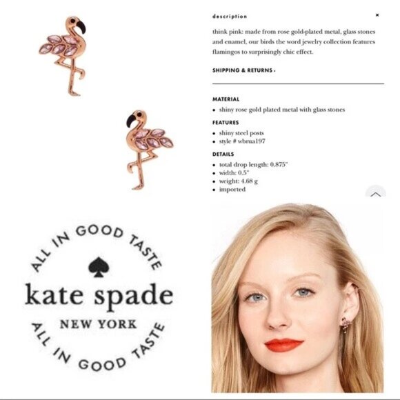 New kate spade NY Bird’s the Word rose gold, pink glass stone flamingo earrings - Picture 7 of 16